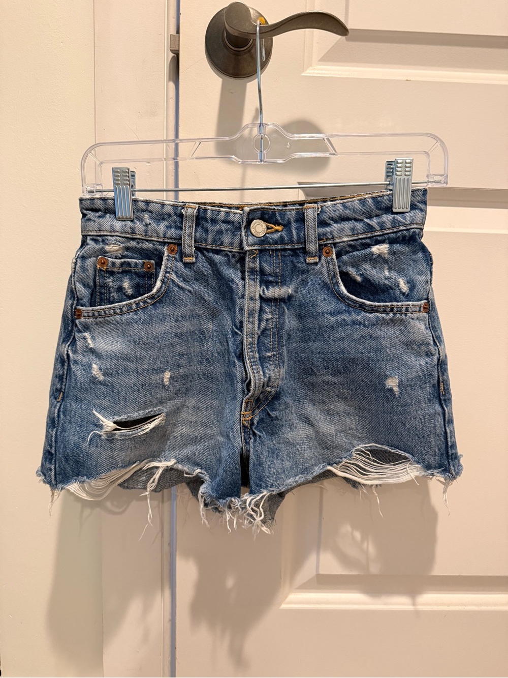 Zara Distressed Denim Jean Shorts - Blue